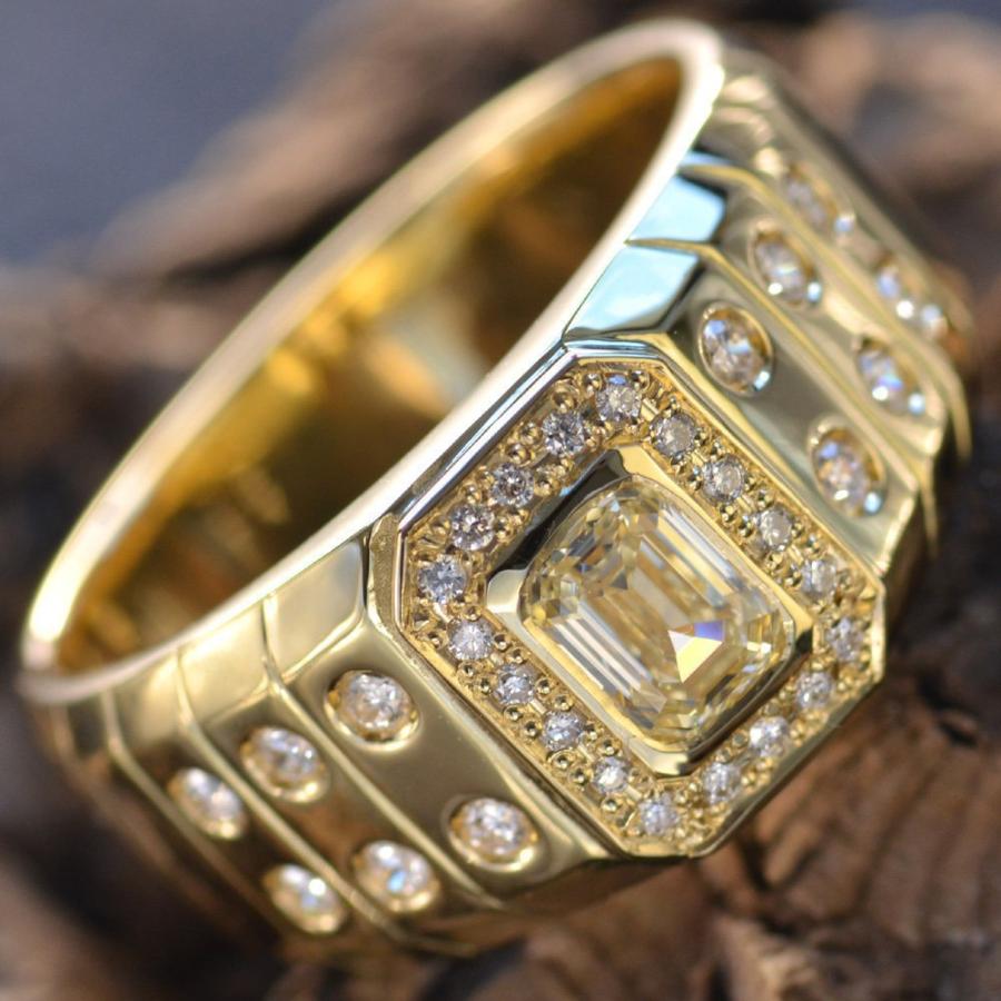 指輪 メンズリング 18金 K18 18k 印台 ゴールド ダイヤモンド