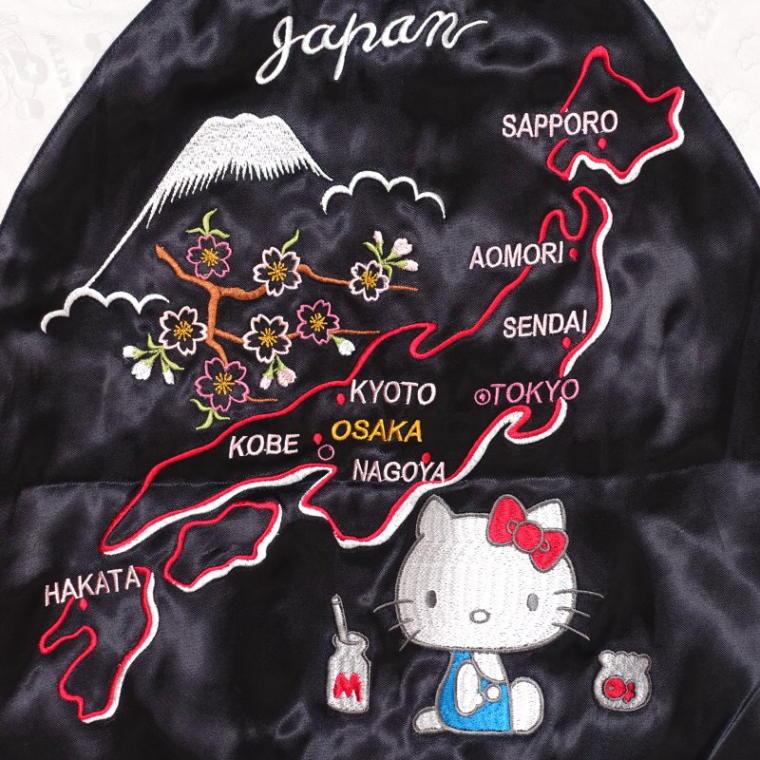 ハローキティ ハローキティと日本地図 ジャガード袖スカジャン