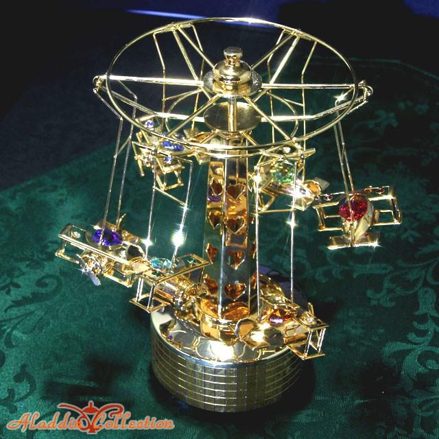 スワロフスキー オーナメント オルゴール飛行機 置物 合金製