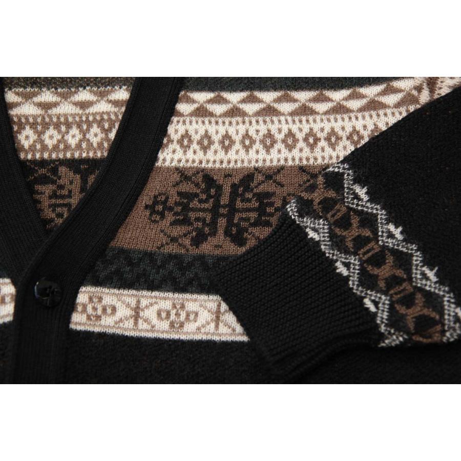 カーディガン V首 フェアアイル柄 ウール100% 日本製 7ゲージ 紳士