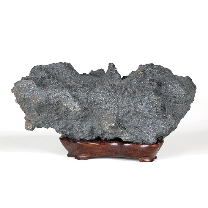水石 「筑前真黒石」 盆石 天然石 観賞石 岩潟石 すいせき 台座付き