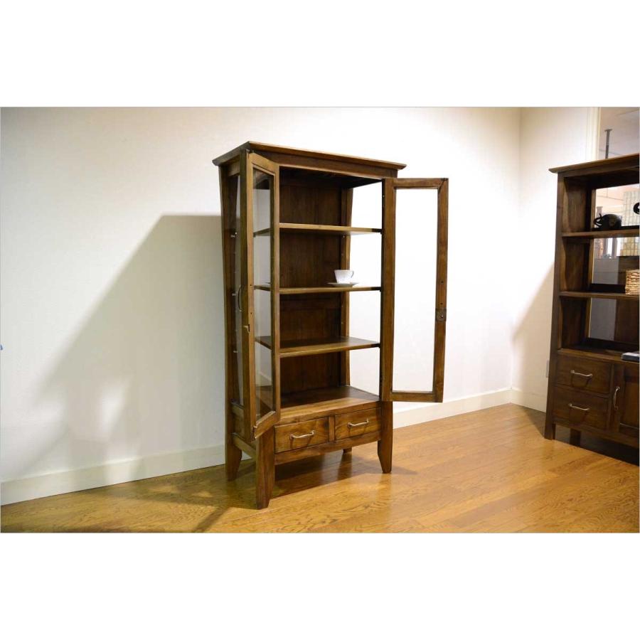 キュリオケース チーク無垢材 幅80cm アジアン 北欧 木製 アンティーク