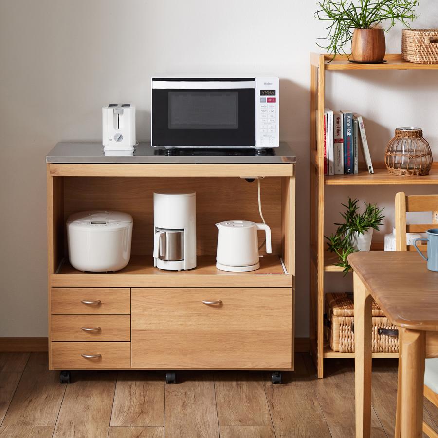 キッチンカウンター レンジ台 食器棚 90cm ステンレス天板 キッチン