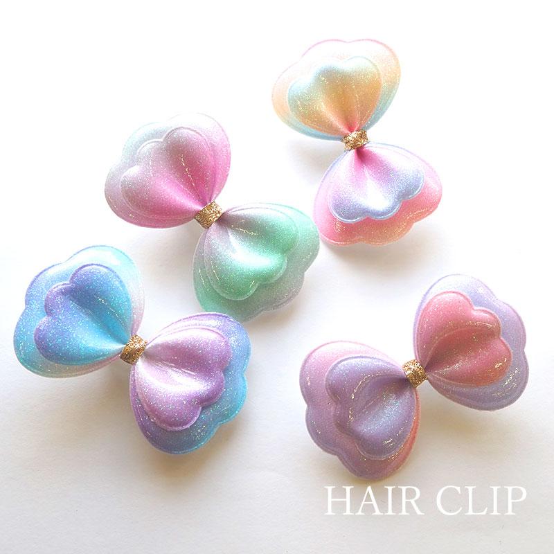 ヘアクリップ グラデーション W りぼん ぷっくり キラキラ ハーフ