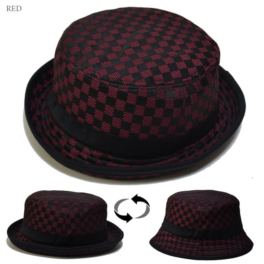ポークパイハット 帽子 バケットハット ブロックチェック柄 市松