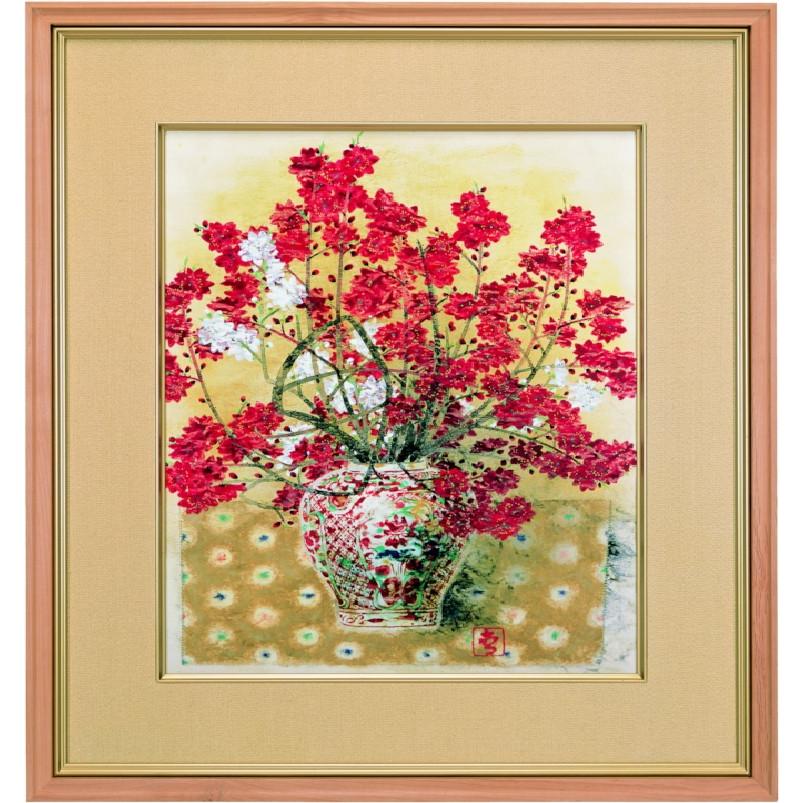 前田青邨 「 桃花 」 彩美版 シルクスクリーン 手刷り 本金泥使用 額装