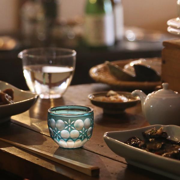 江戸切子 猪口 万華鏡 緑 大場硝子 ぐい呑み 切子グラス : がらんどう