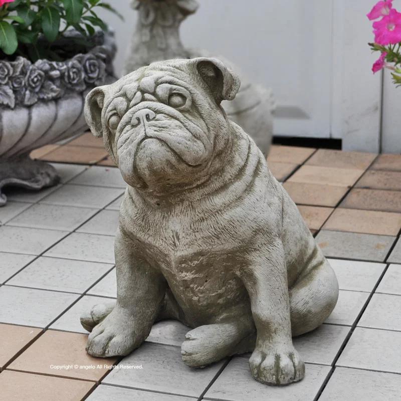 送料無料】ストーン ブルドッグ 英国製 犬置物 ヨーロッパ