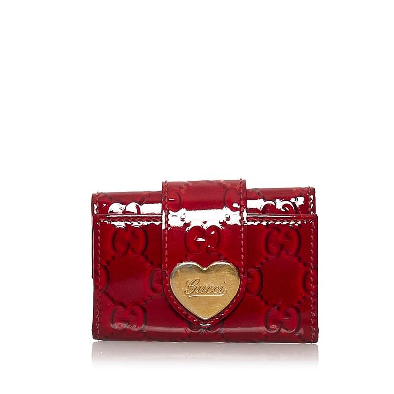 GUCCI グッチ 赤 6連エナメルキーケース ハート金具(ショップカード