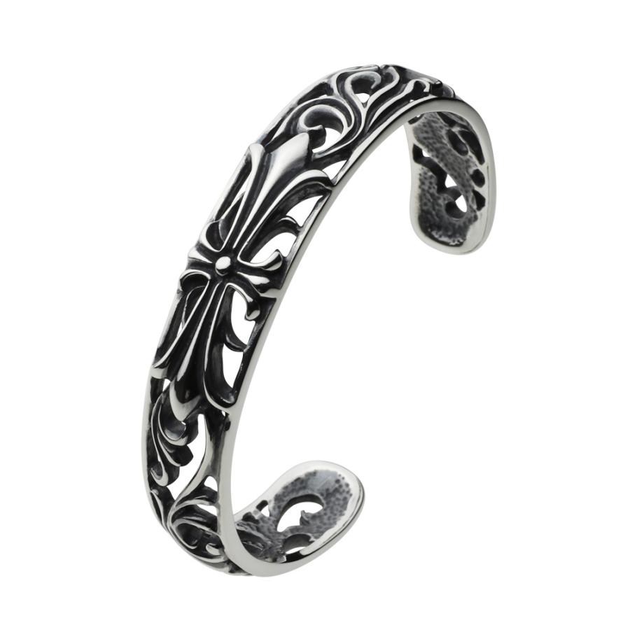 シルバーブレスレット メンズ バングル ゴシック クロス 透かし彫り