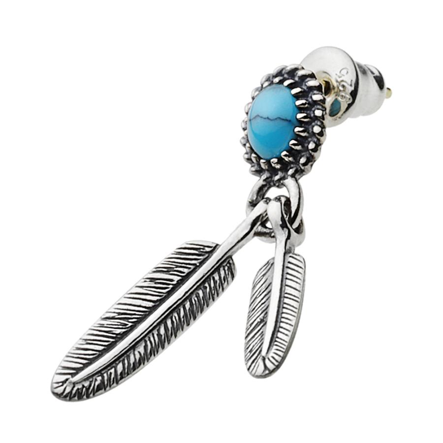 ターコイズ シルバーピアス 18金ポスト メンズ フェザー 羽 チャーム