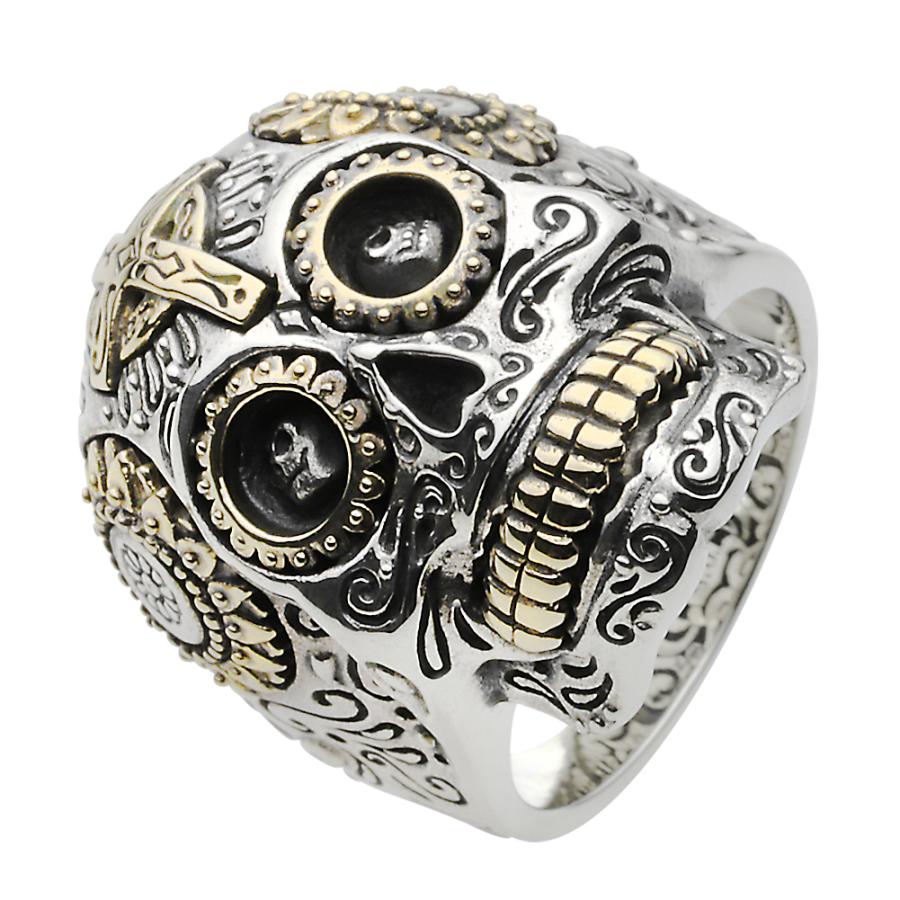 シルバーリング 指輪 メンズ メキシカン スカルリング クロス 太め ご