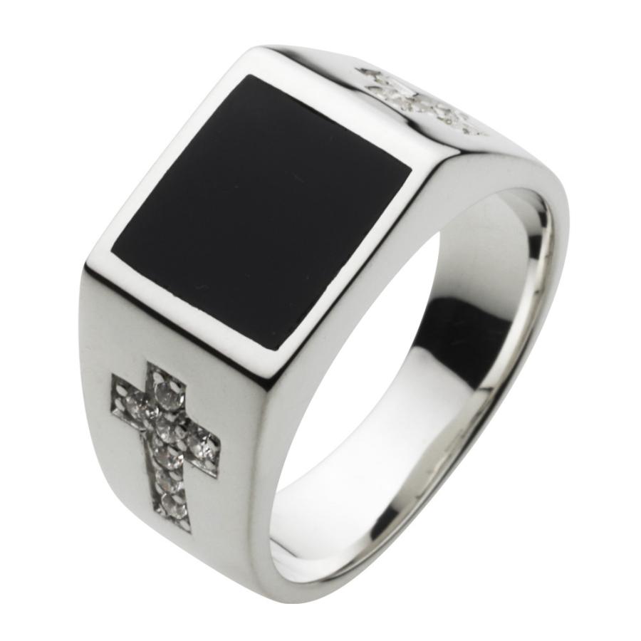 オニキス ジルコニア シルバーリング 指輪 メンズ シンプル 印台 黒 石