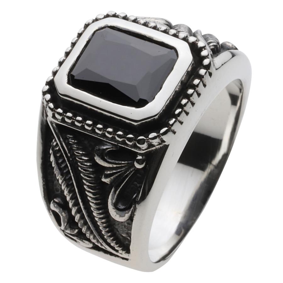 オニキス シルバーリング 指輪 メンズ ネイティブ フェザー 羽 黒 石