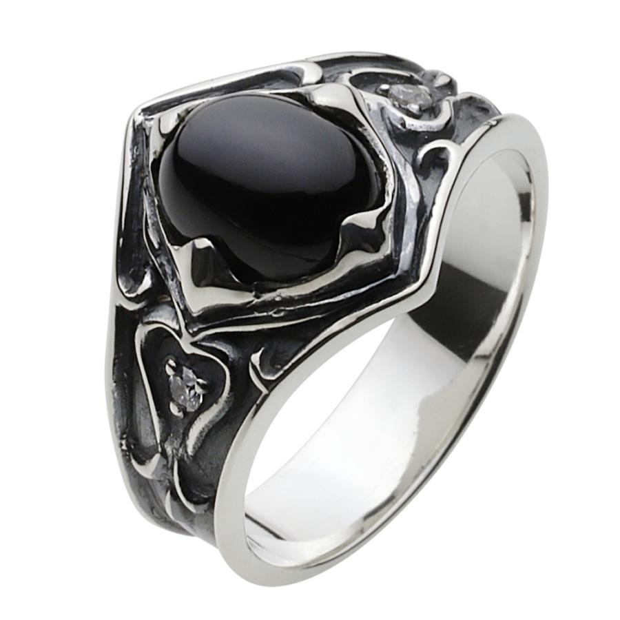 ブラックスター ジルコニア シルバーリング 指輪 メンズ ハート 黒 石