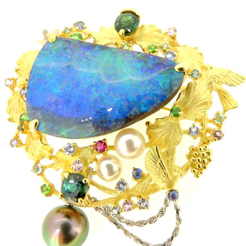 落合 朋子 ボルダーオパール ペンダント ブローチ K18イエローゴールド