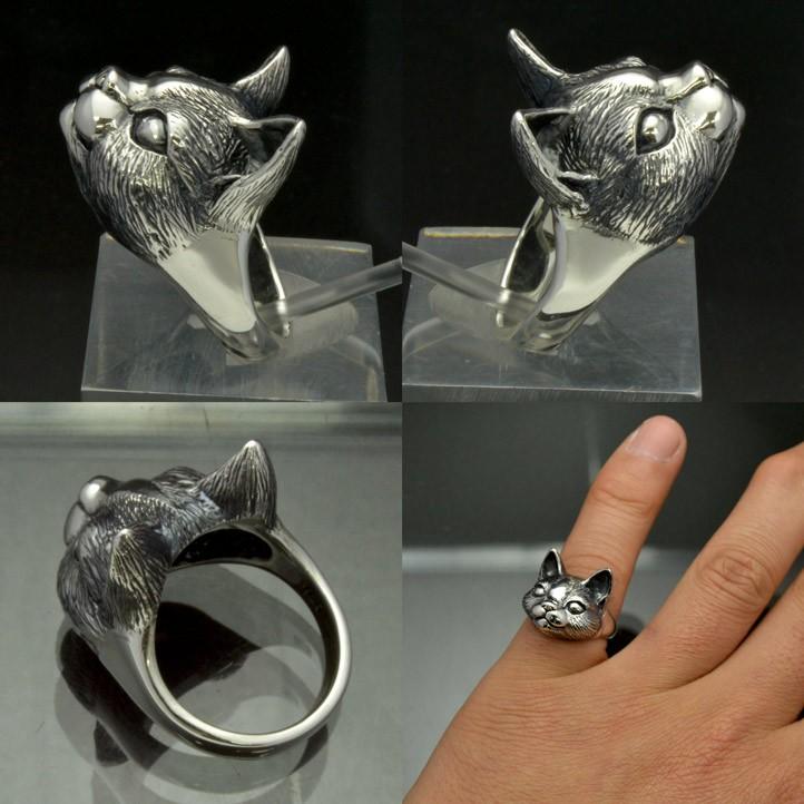 銀の猫の顔の指輪 キャットフェイスリング シルバー925 銀 silver925