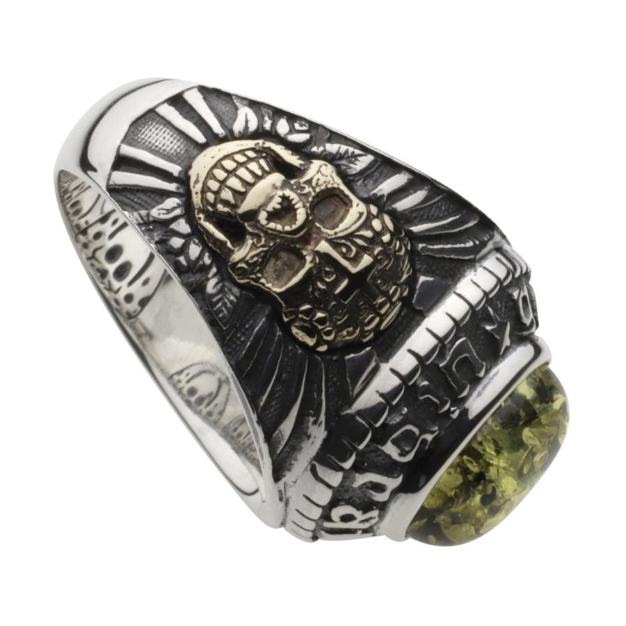 グリーンアンバー シルバーリング 指輪 メンズ メキシカンスカル 聖母