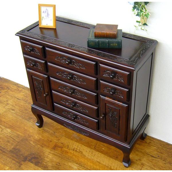 ネコ脚薔薇柄キャビネット幅78 送料無料 アジアン家具 キャビネット