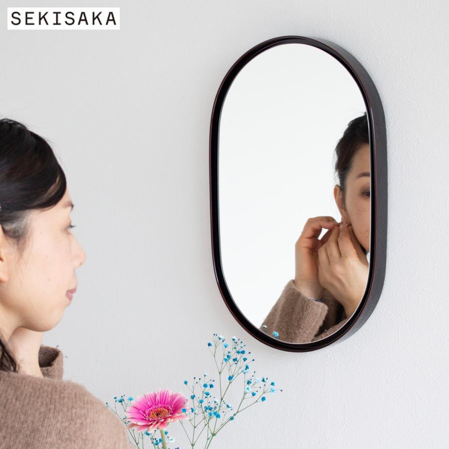鏡 壁掛け ミラー 丸 丸い 楕円 ウォールミラー 木製 フレーム 漆
