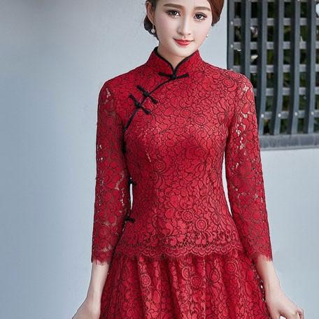 七分袖 トップス チャイナ服 レース チャイナドレス 上品 本格 普段着