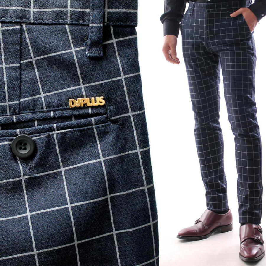 スラックス スキニー チェック ウィンドーペンチェック パンツ 紺