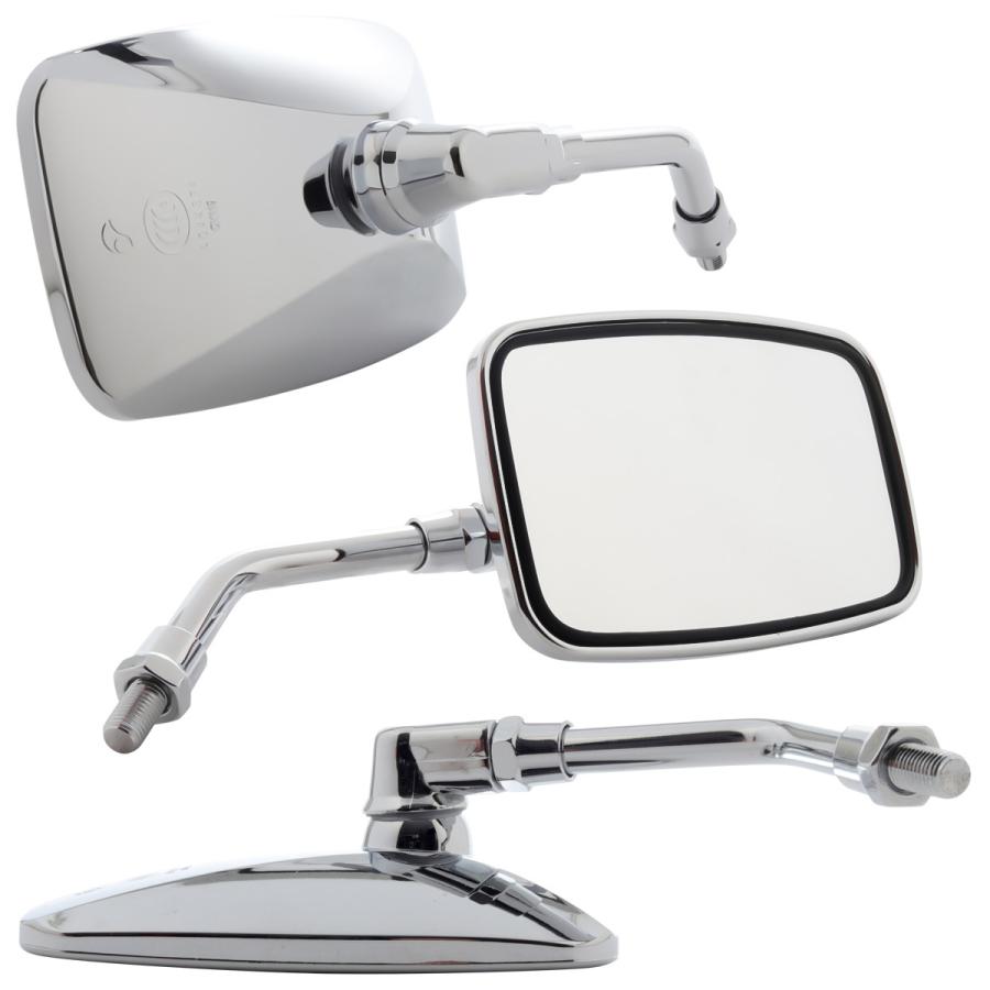 バイク ミラー M10正ネジ 角型 クロームメッキ ショートアーム 左右