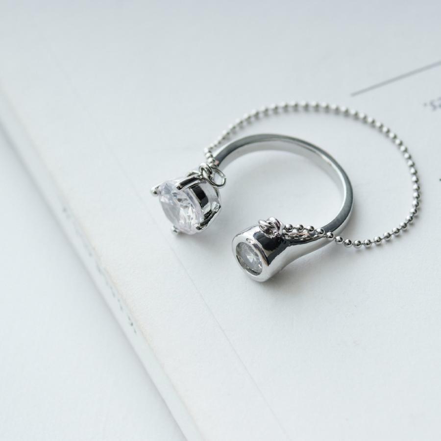 チェーン付きリング ストーン ビジュー フリーリング オープンリング