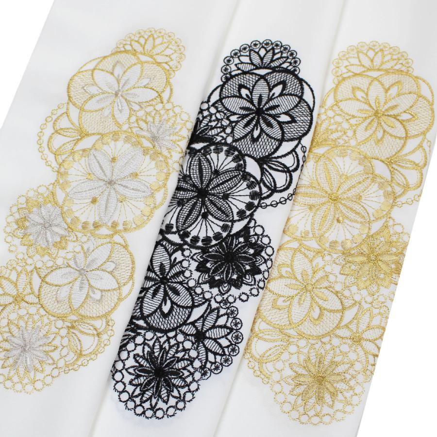 半衿 刺繍 半襟 白 洗える レース風 金 銀 黒 ゴールド シルバー