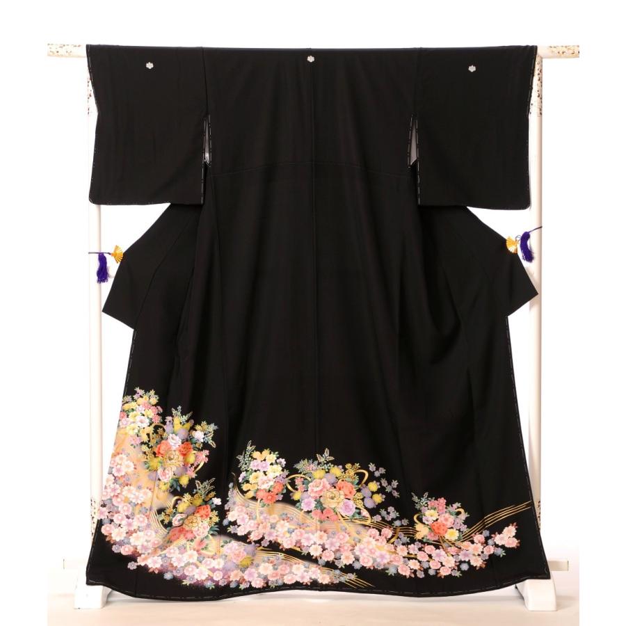 め1223着物リメイク正絹古布黒留袖江戸褄ヴィンテージスカジャン