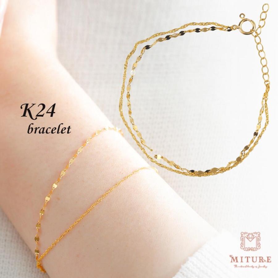 爆買 24金 ブレスレット 純金 k24 2連 18cm ペタルゴールド チェーン