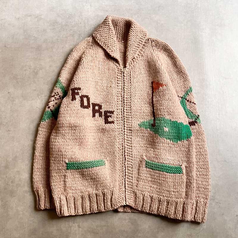 50-60'S Cowichan Golf Pattern Sweater Lightning Zipper 50-60年代