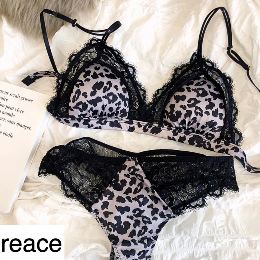 ランジェリー 下着 上下セット ヒョウ柄 レオパード レース ノン