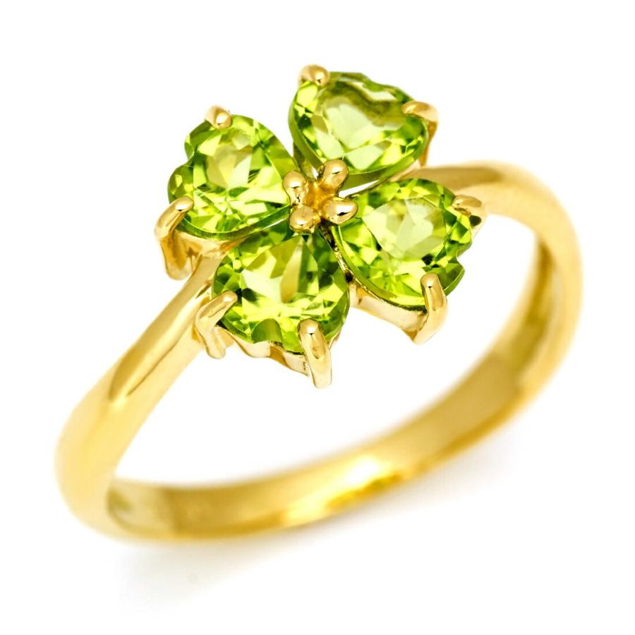 指輪 リング ペリドット ゴールド K18 クローバー レディース 18K 18金