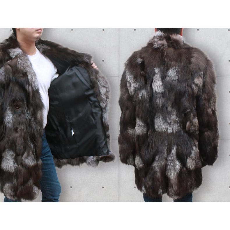 ファーコート メンズ 毛皮コート シルバーフォックス ハーフコート