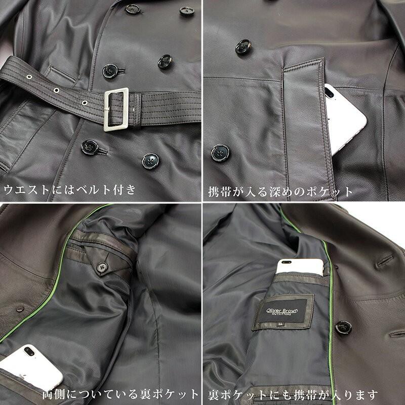 トレンチコート レザーコート 本革 革コート メンズ ラム革 柔らかい