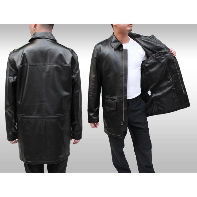 レザーコート メンズ ハーフコート 革コート ラム革 ブラック 黒 6085