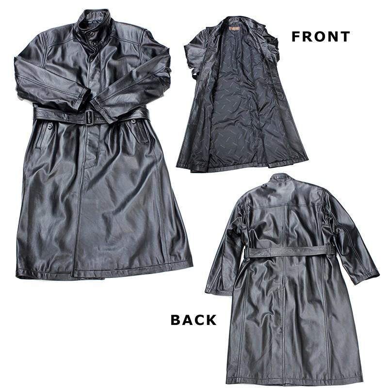 本革 レザーコート メンズ ラムレザー ロングコート スタンドカラー