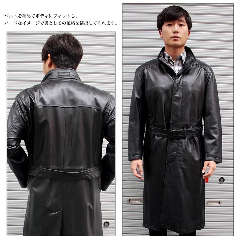 本革 レザーコート メンズ ラムレザー ロングコート スタンドカラー