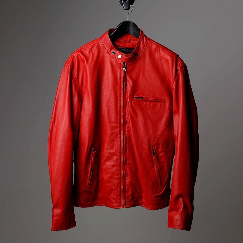 本革 ラムレザー】レッド シングルライダースジャケット メンズ 革