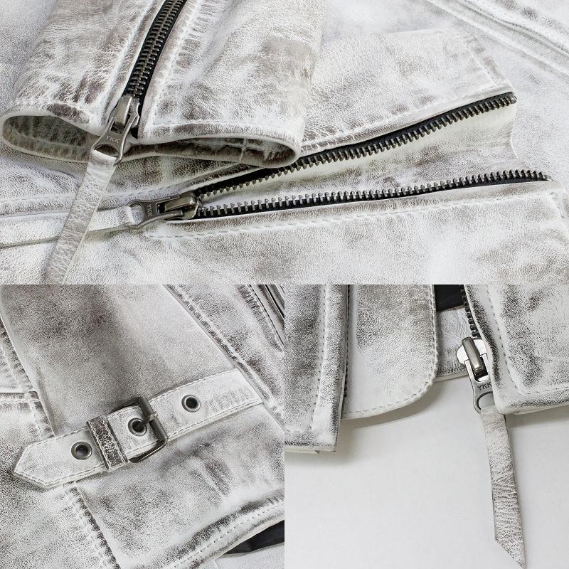 本革 ラムレザー】ホワイト シングルライダースジャケット メンズ