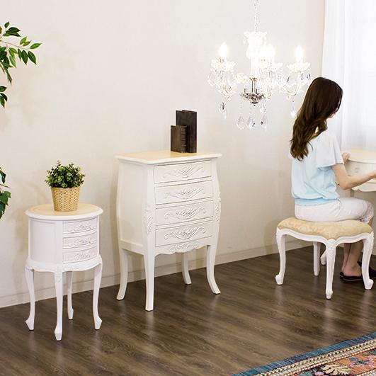 ラウンドチェスト3段 アンティーク風 猫脚 姫家具 エレガント サイド