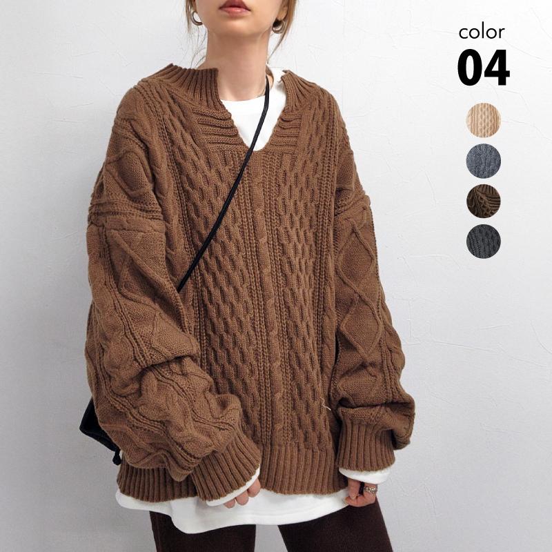 クーポン利用で30%OFF】キーネック ケーブルニット セーター