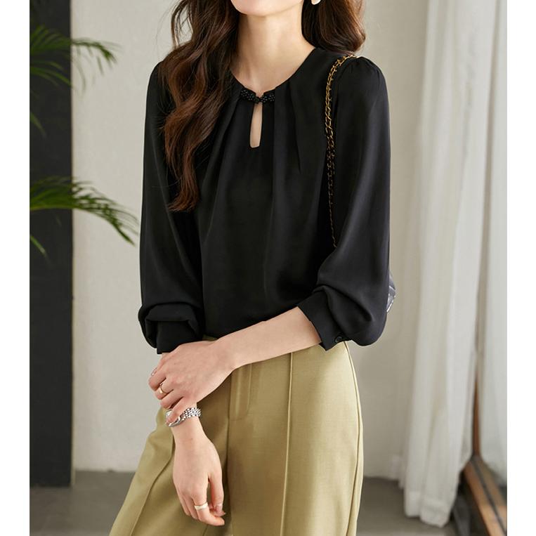 KAREI シフォンブラウス パール付き レディース シフォン ブラウス