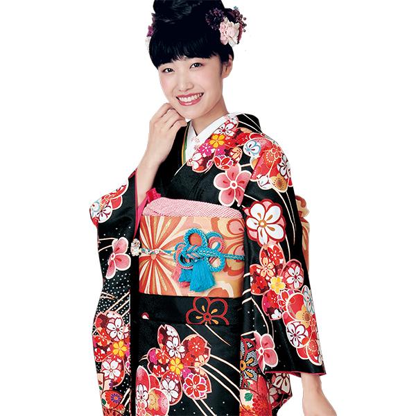 H.L（アッシュ・エル） 振袖3点セット 黒地吉祥華紋 振袖 袋帯 長襦袢