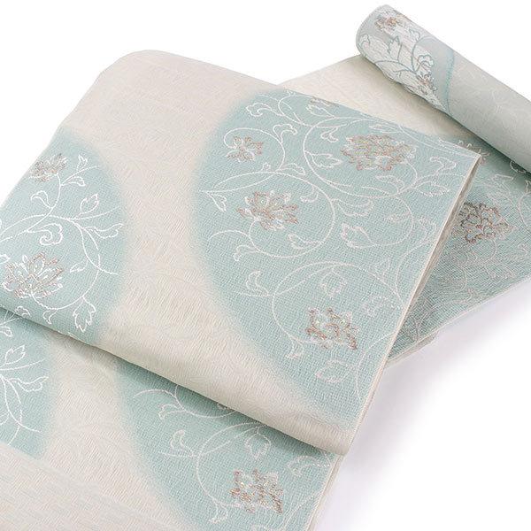 名古屋帯 正絹 新品 未仕立て 仕立てつき 西陣織 反物 黒 藤色 緑 華紋