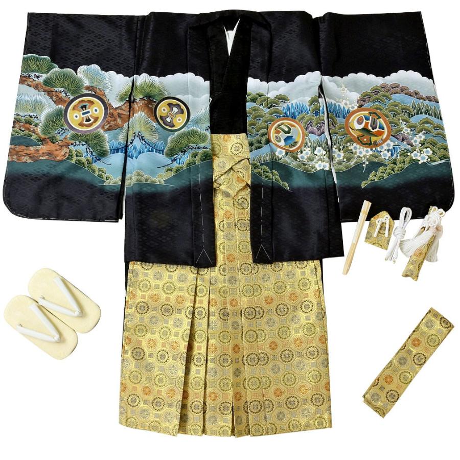 Kisste（キステ） 七五三 着物 袴 セット 10点 男の子 5歳 黒 金色 鷹