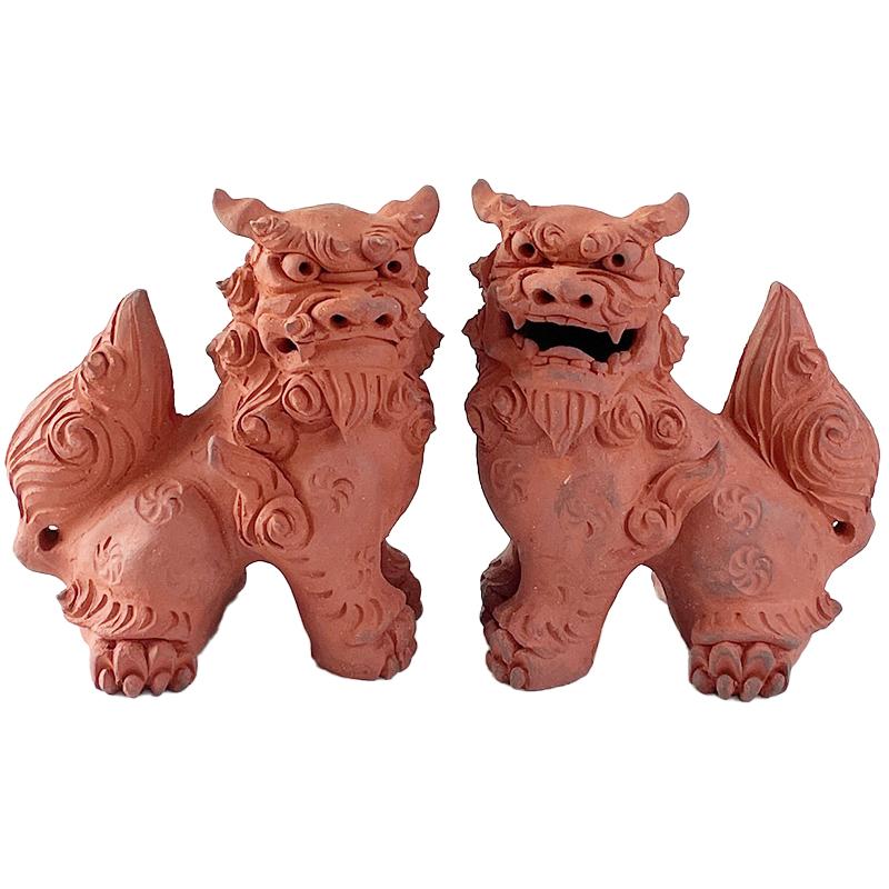 素焼き シーサー 置物 門柱 玄関 沖縄 ペア 新築祝い 開運 運気 風水