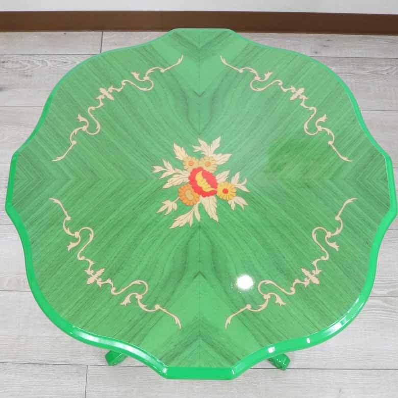 ティーテーブル グリーン イタリア 55cm 象嵌 カフェテーブル モザイク