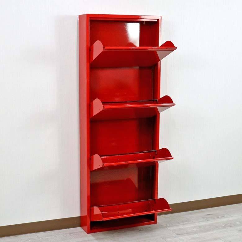 シューズボックス スリム 4段 レッド アイアン DOTTUS ドッタス